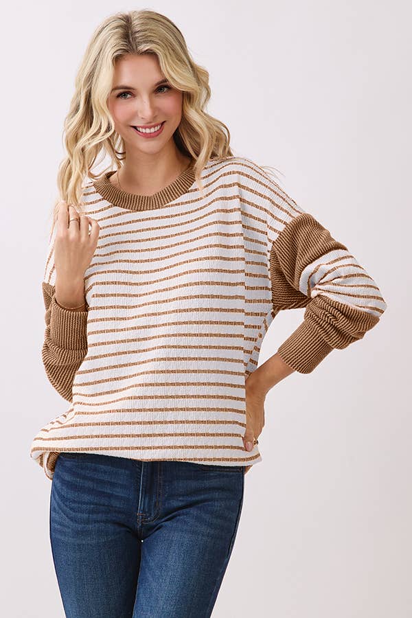 Mocha Drift Striped Pullover