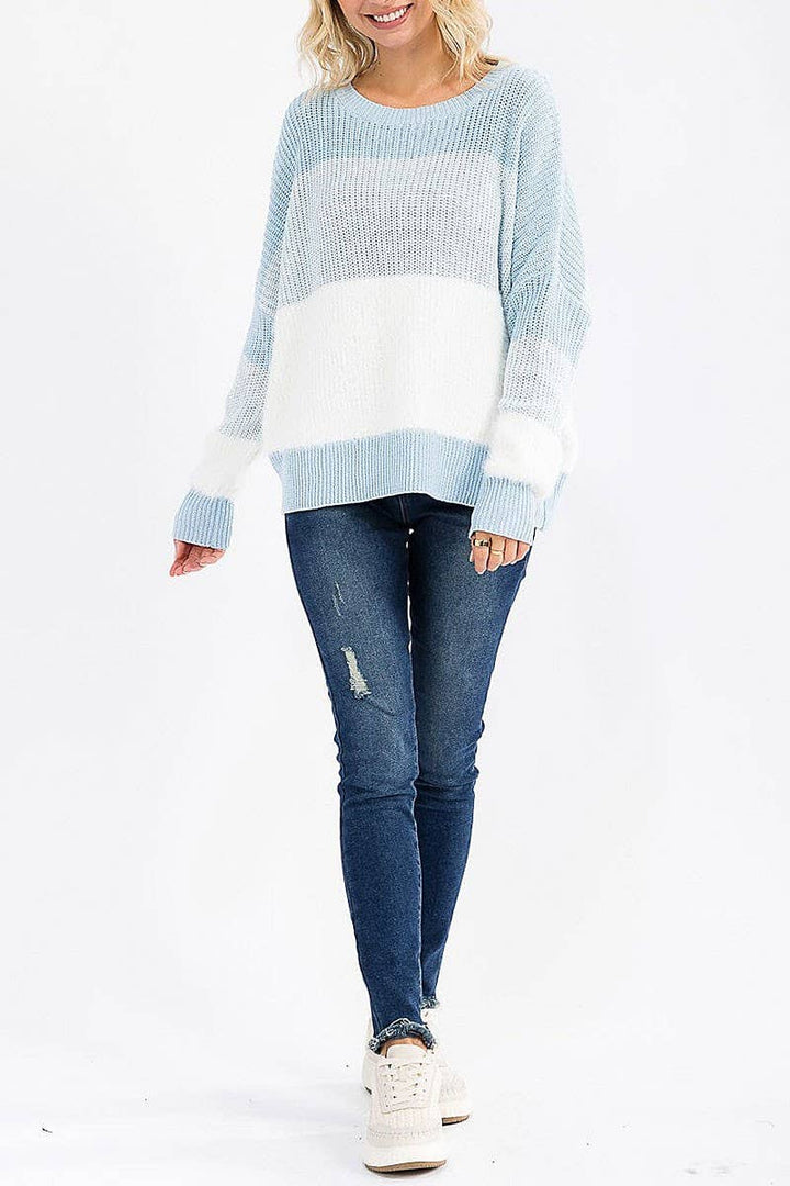 Blue Chill Color Block Knit Sweater