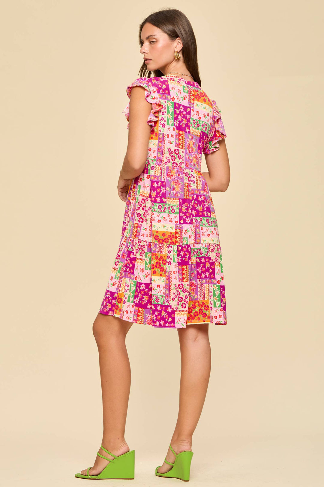 Sunlit Garden Flutter Sleeve Dress