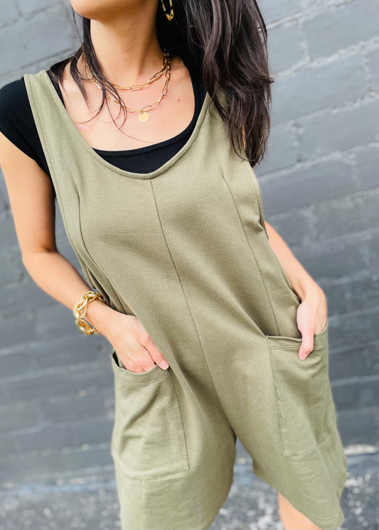 Buckle Strap Relaxed Romper - Olive