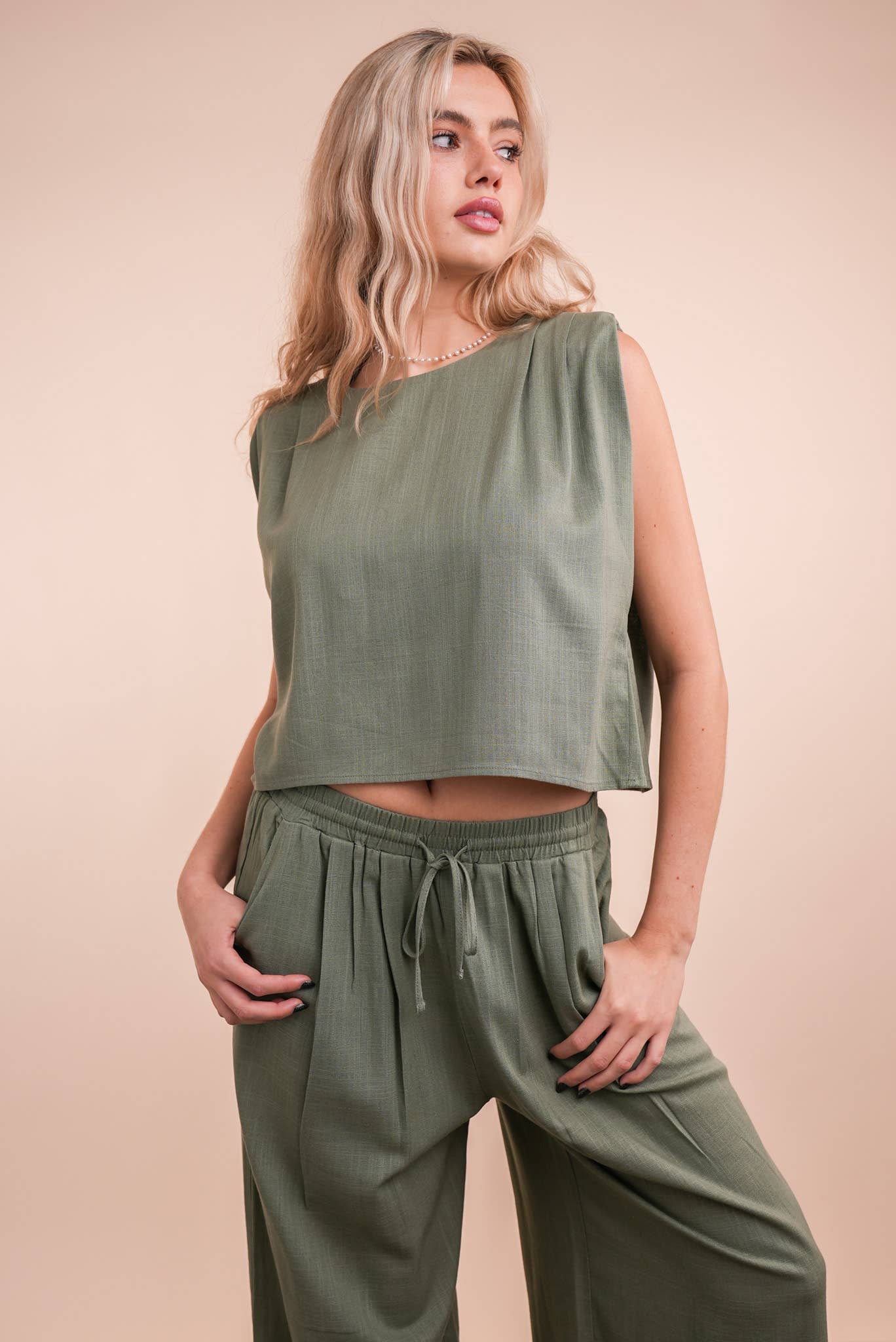 Solid Woven Top: Olive