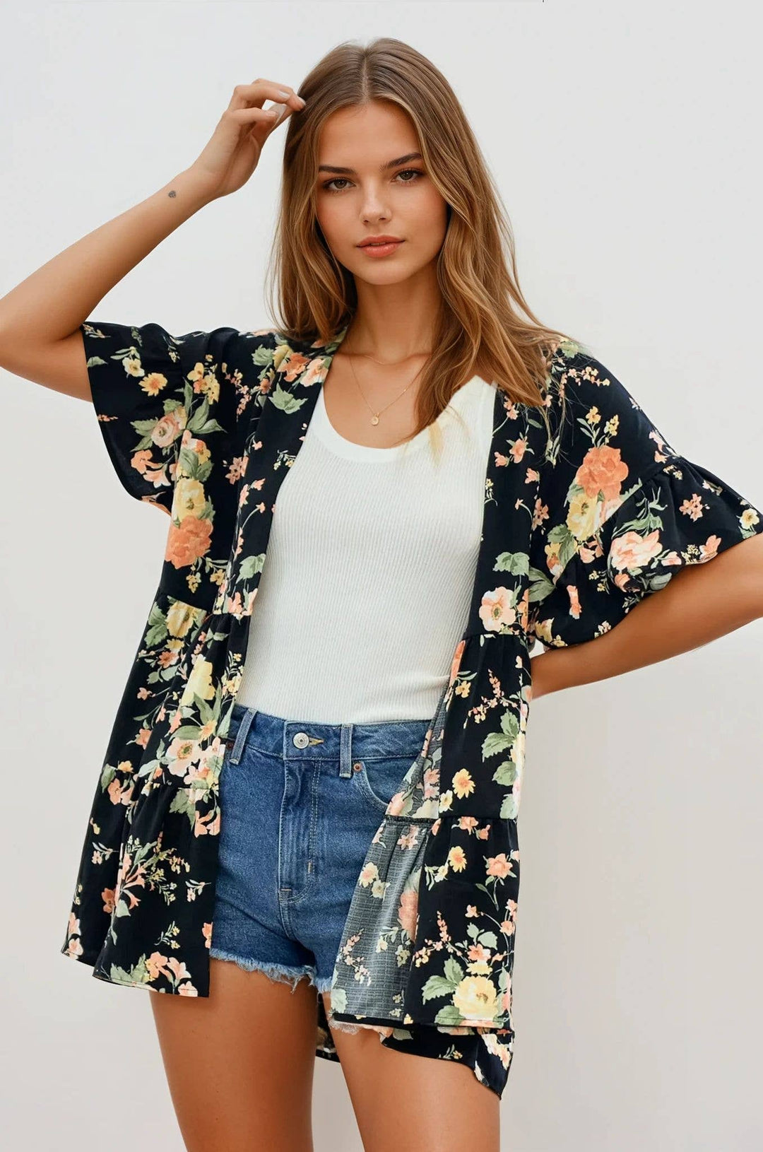 Tiered Floral Kimono