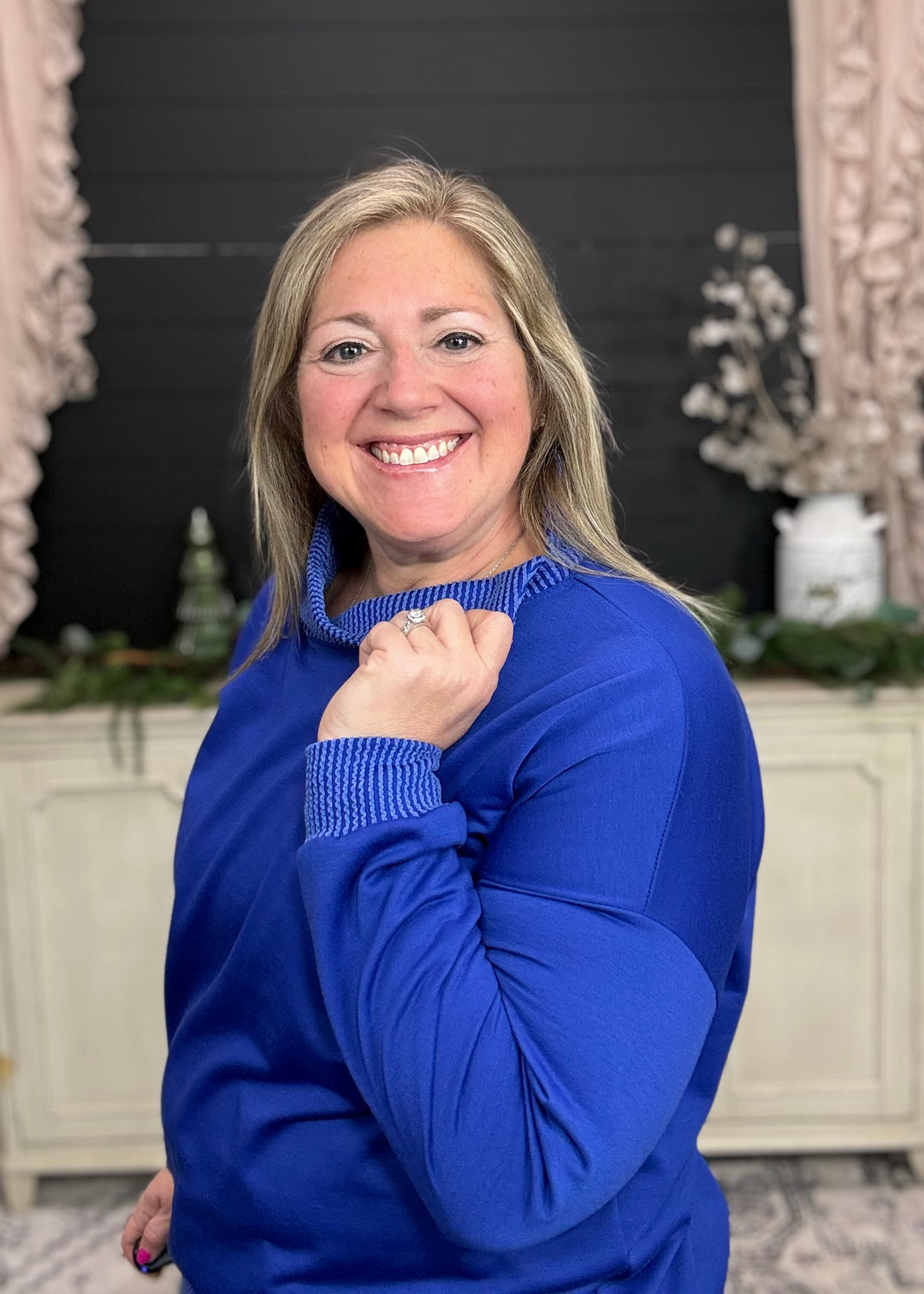 Royal Blue - Mock Neck with Side Collar Slit