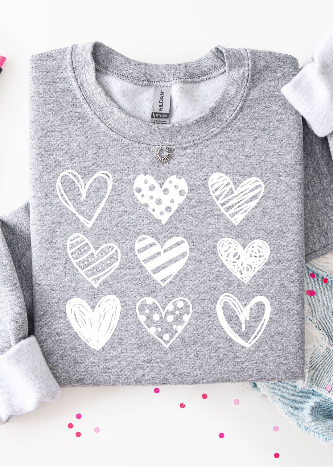 White Hearts Graphic Tee or Sweatshirt
