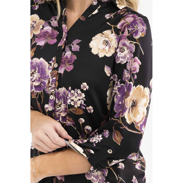 FOIL FLORAL COLLAR SHIRT: BLACK/PLUM/GOLD