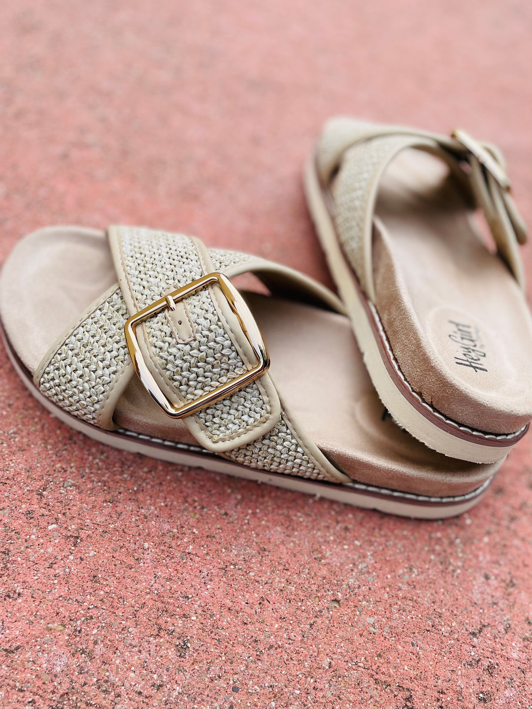 "Booked" Woven Cross Strap Design Slide Sandal