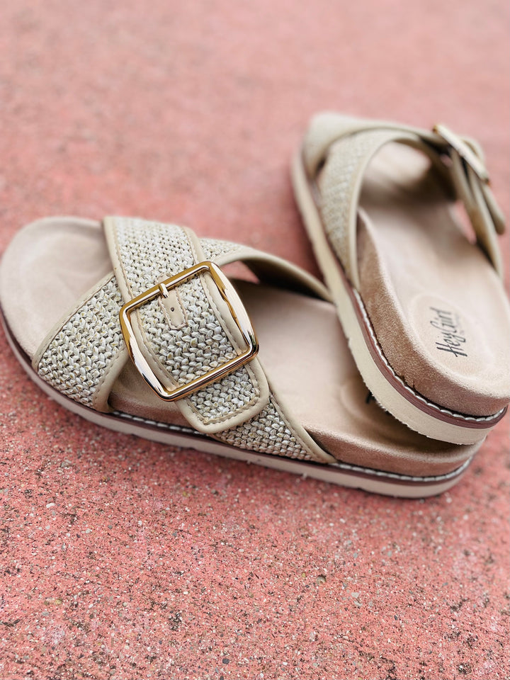 "Booked" Woven Cross Strap Design Slide Sandal