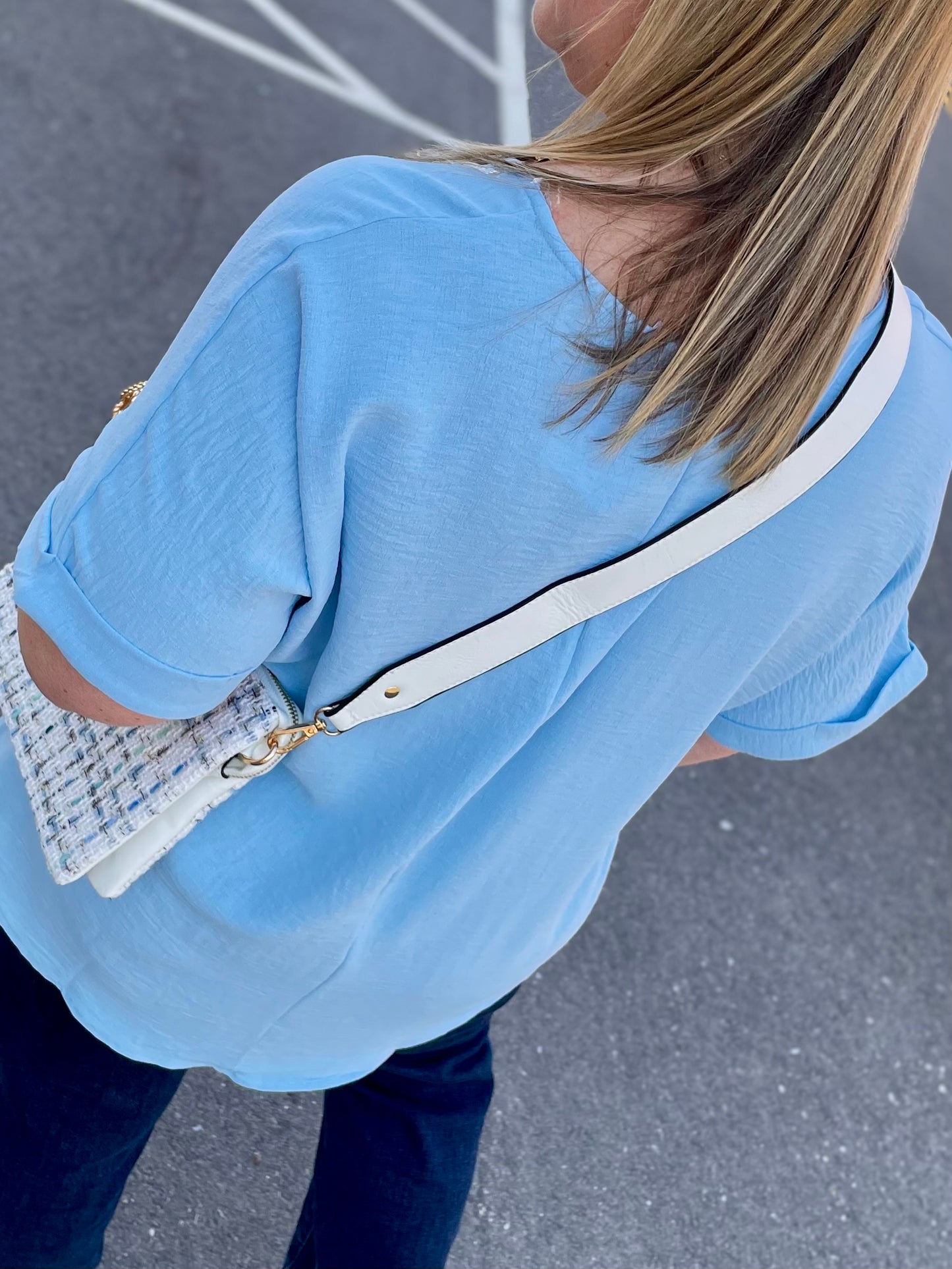 Dusty Blue - Dolman Sleeve V Neck Blouse Top