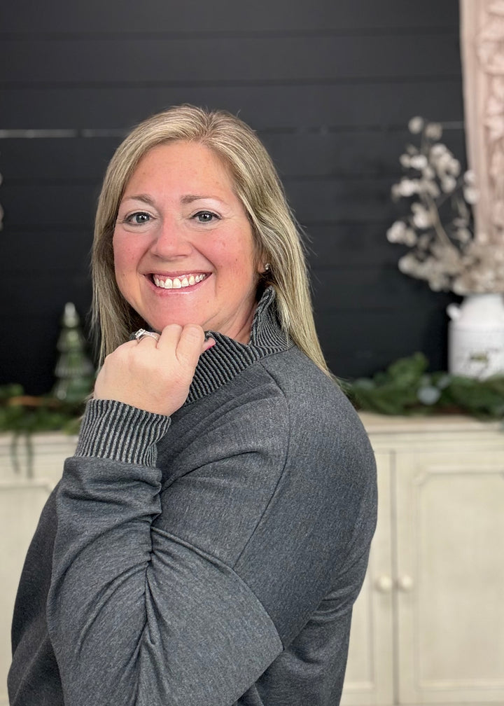 Charcoal - Mock Neck with Side Collar Slit