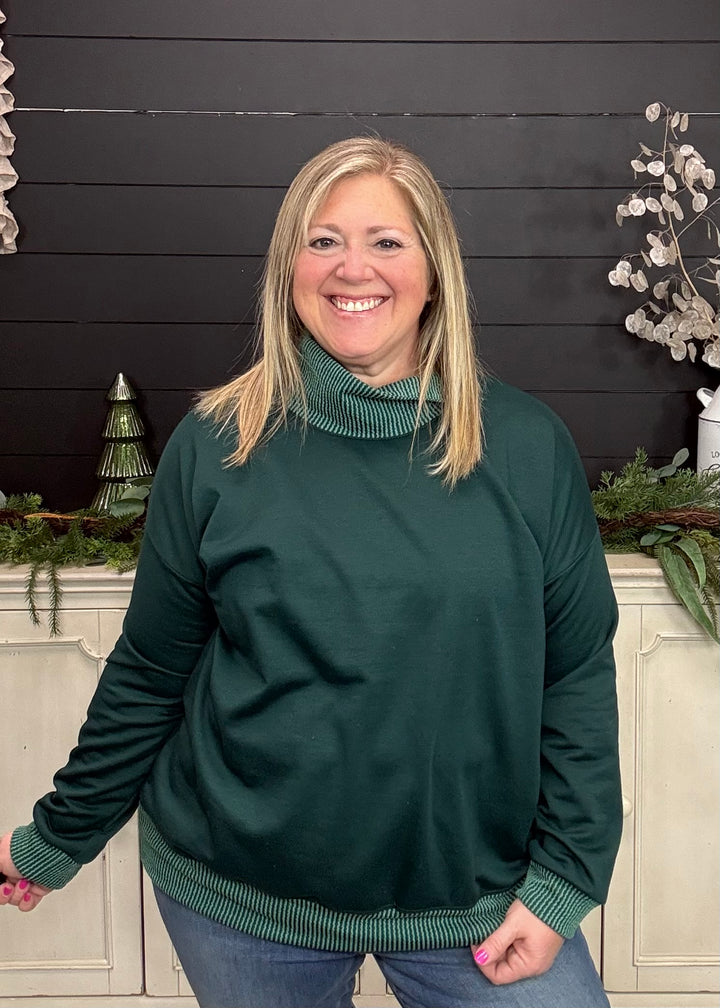 Hunter Green - Mock Neck with Side Collar Slit