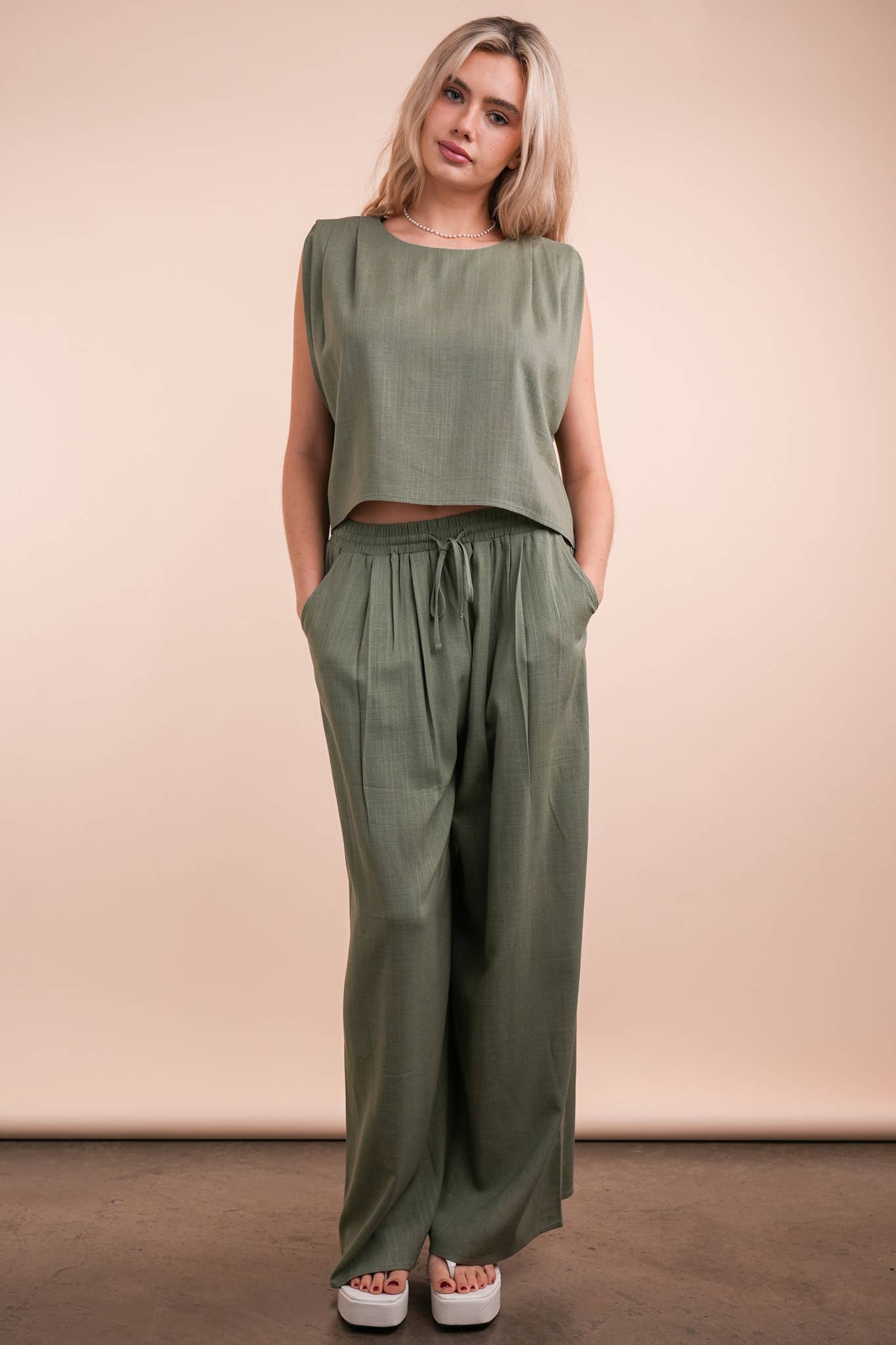 Solid Woven Top: Olive