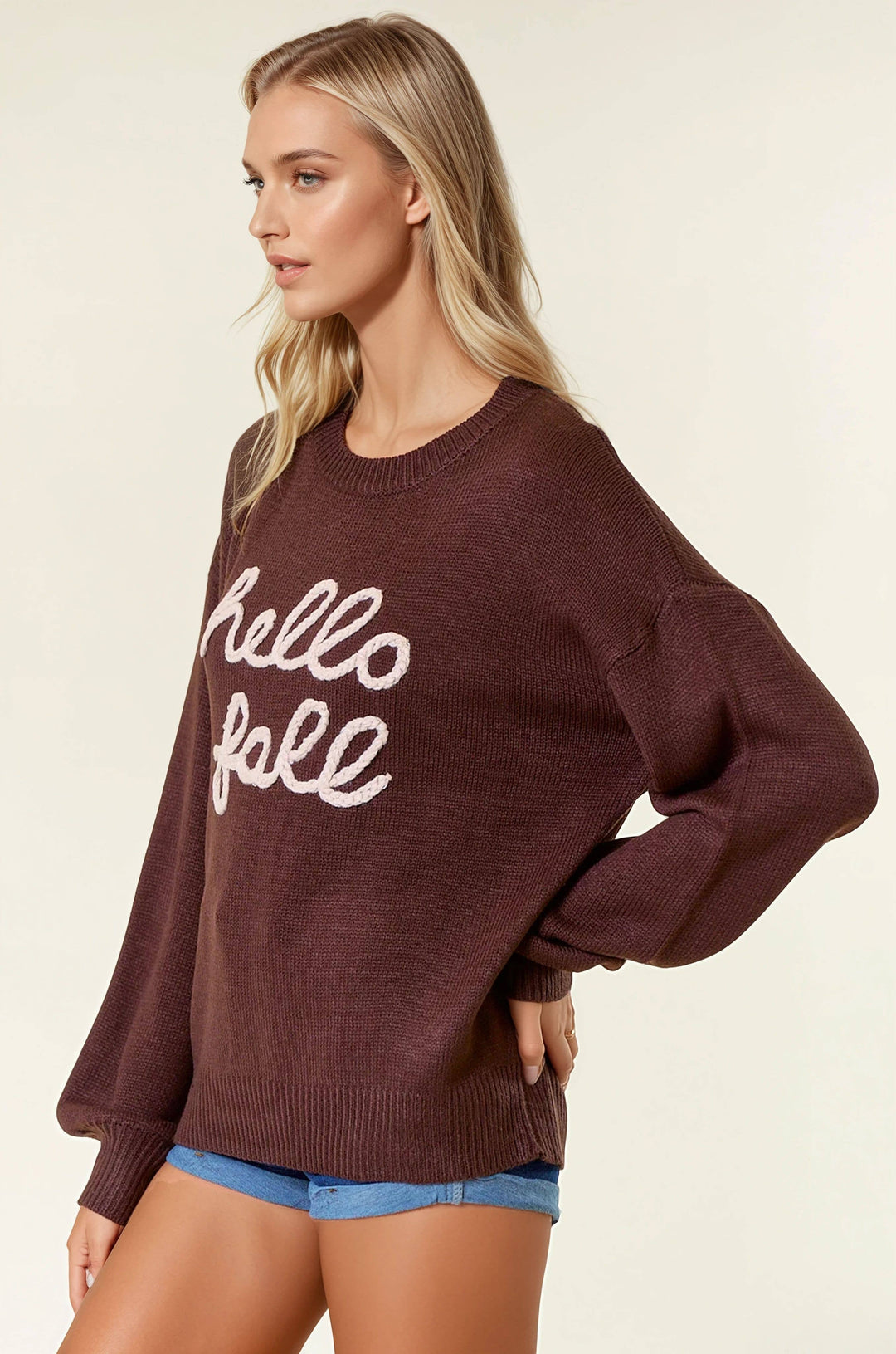 HELLO FALL Letter Embroidered Oversize Sweater