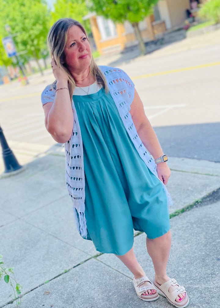 Linen Blend Romper w/ Pockets