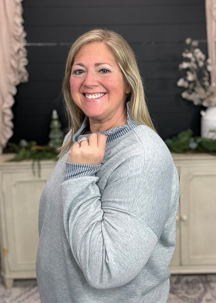 Dusty Blue - Mock Neck with Side Collar Slit