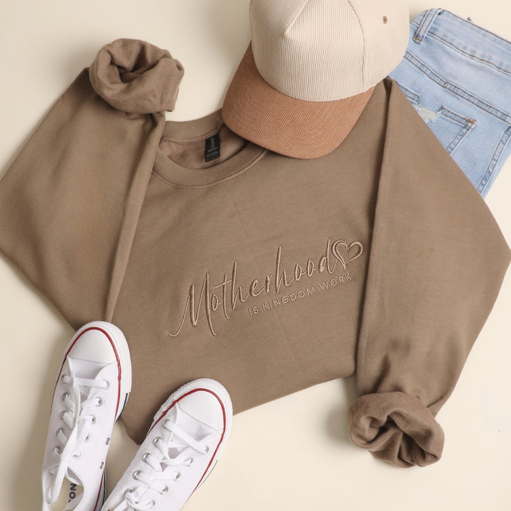 Motherhood Is Kingdom Work Embroidered Sweatshirt - Ships Jan 16th