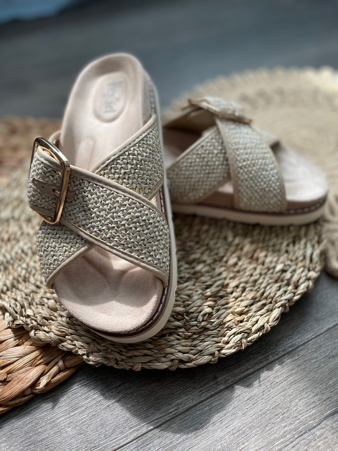 "Booked" Woven Cross Strap Design Slide Sandal