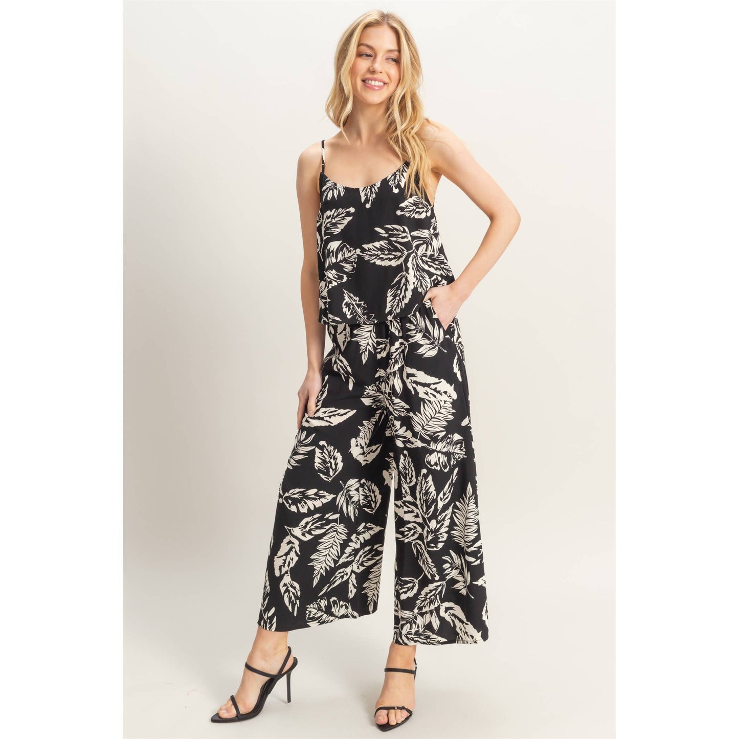 Leaf Cami Pants: BLACK/CREAM