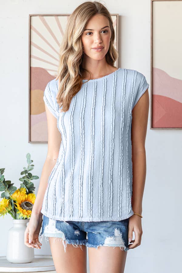 Morning Sky Textured Stripe Cap Sleeve Top