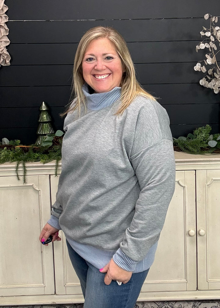 Grey - Mock Neck with Side Collar Slit