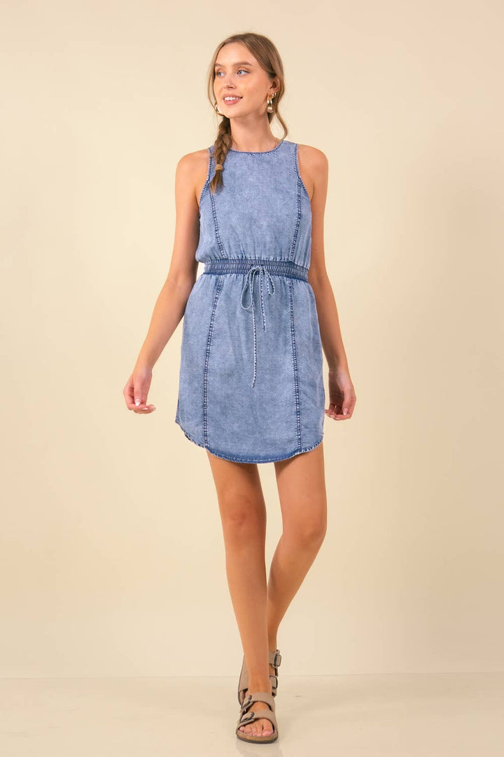Drawstring Chambray Dress