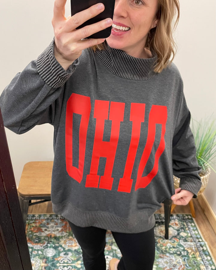 OHIO Grey  - Mock Neck with Side Collar Slit