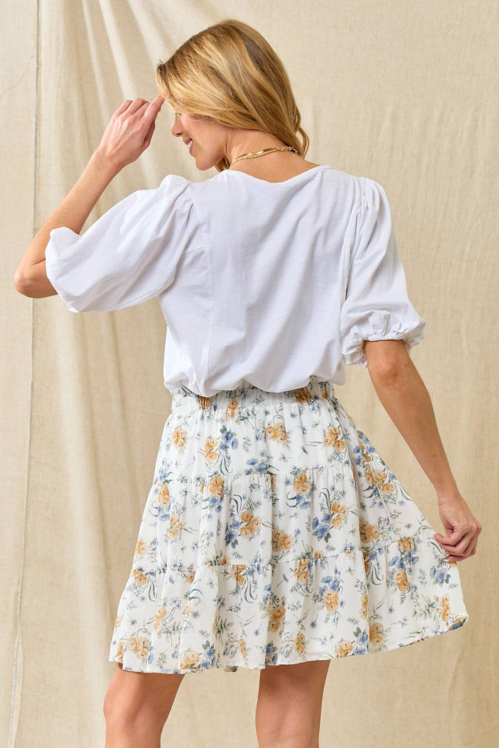 CHIFFON FLORAL TIERED SKIRT