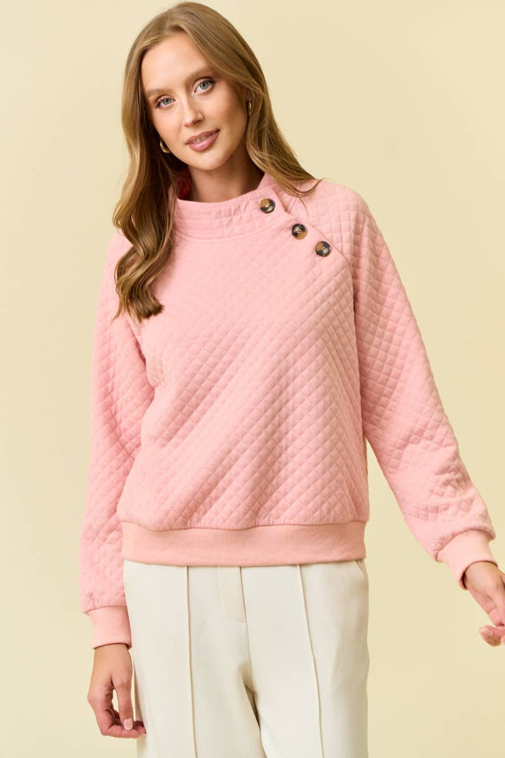 Blush Pink - Quilted Luxe Mock Neck Top