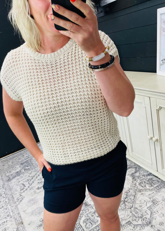 Oatmeal Crochet Knit Top