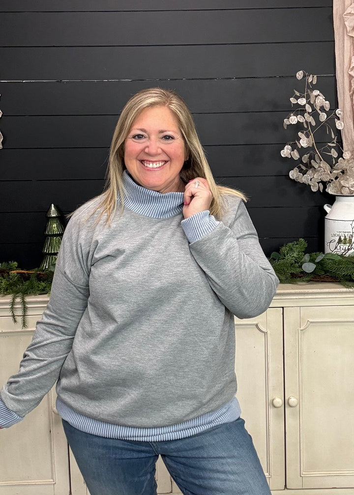 Grey - Mock Neck with Side Collar Slit