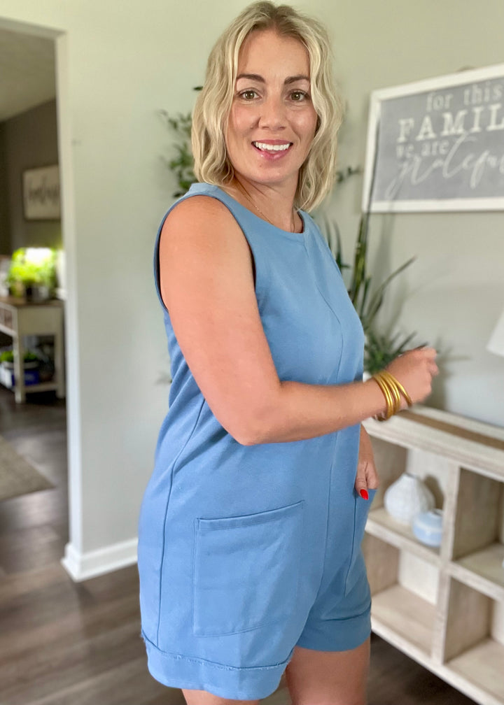 Steel Blue French Terry Romper