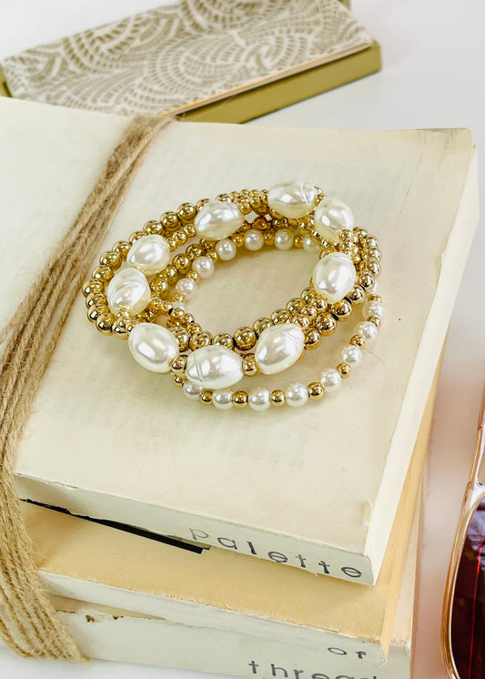 Pearl and Gold Designer Inspired Bracelet Stacks