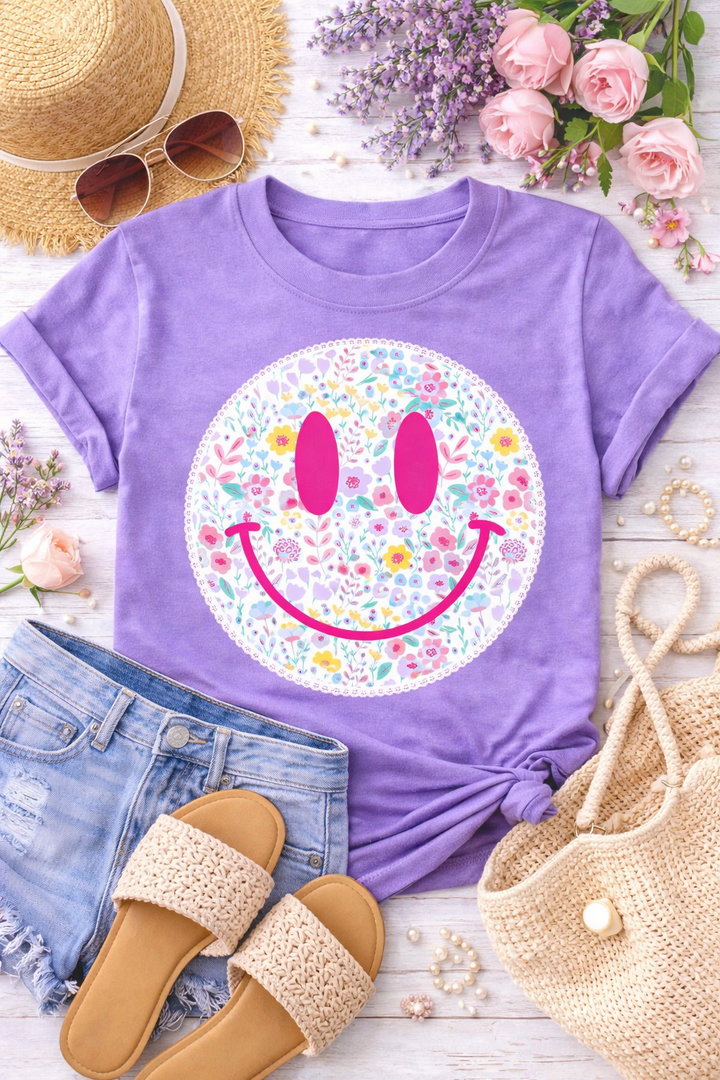 Ditsy Flowers Smiley Face Graphic Tee
