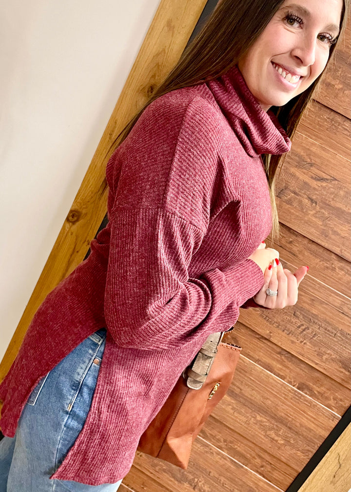 Burgundy Turtle Neck Tunic Top