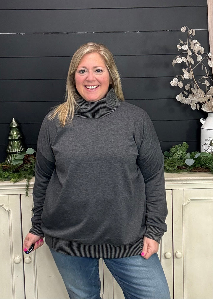 Charcoal - Mock Neck with Side Collar Slit