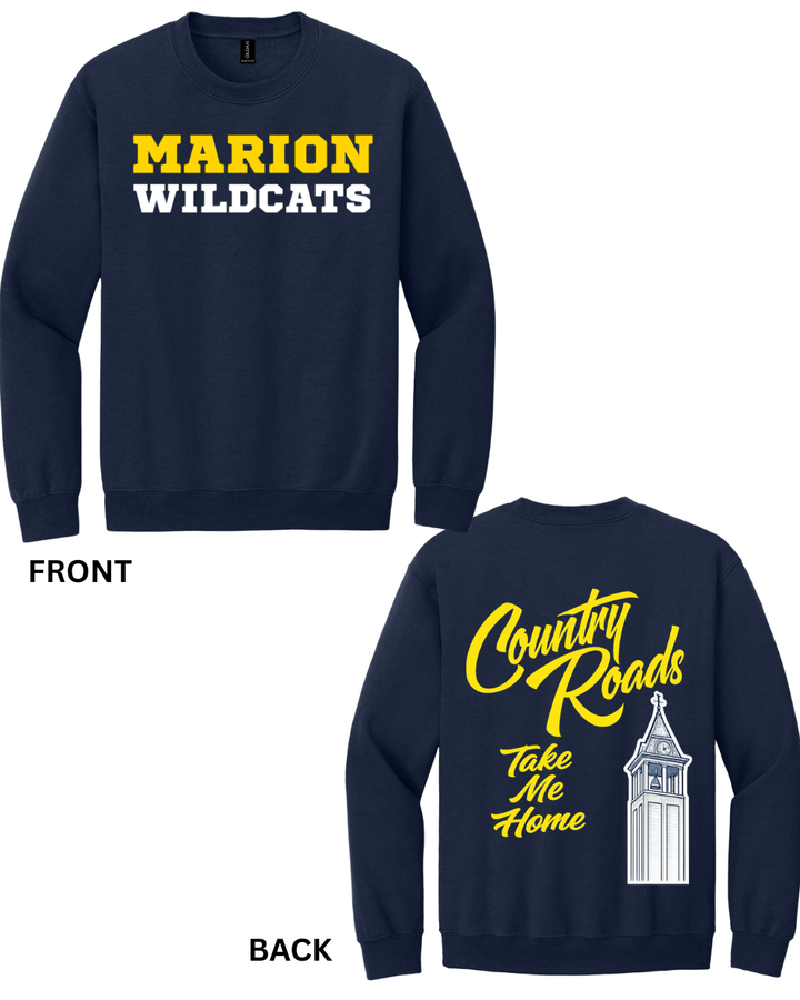 Marion Wildcats Country Roads Front & Back Sweatshirt