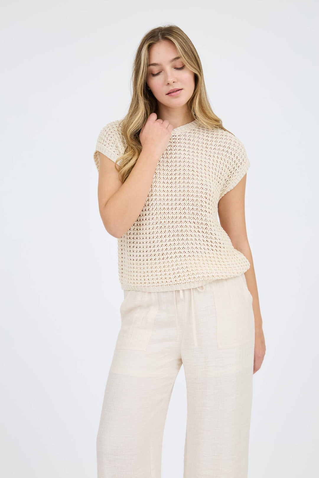 Oatmeal Crochet Knit Top