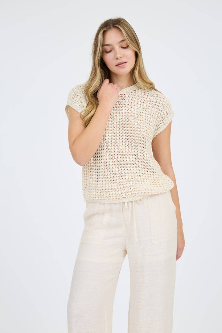 Oatmeal Crochet Knit Top