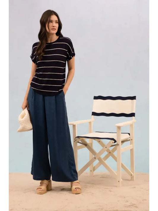 Navy & White Lightweight Knit Top
