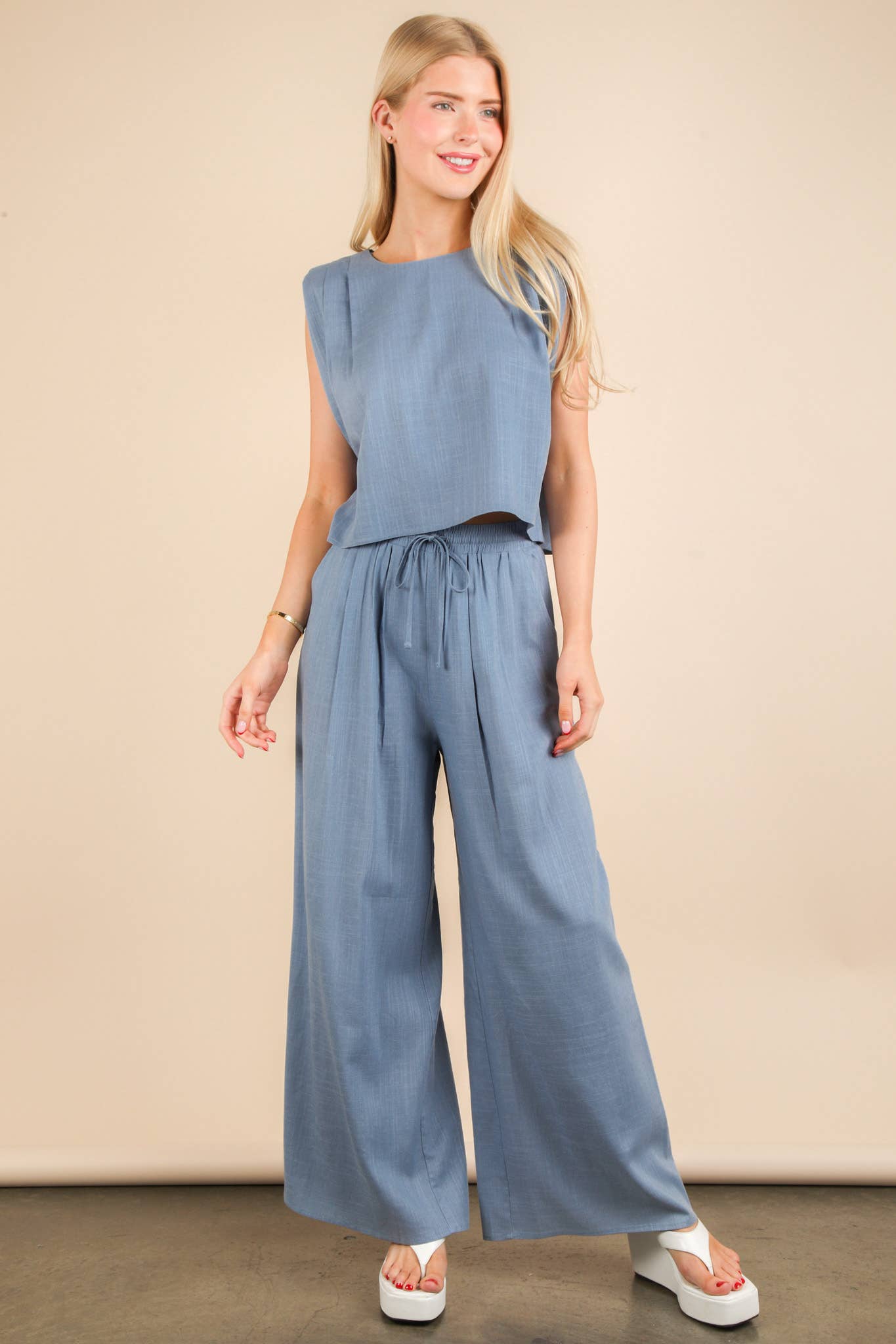 Solid Woven Pants: Blue