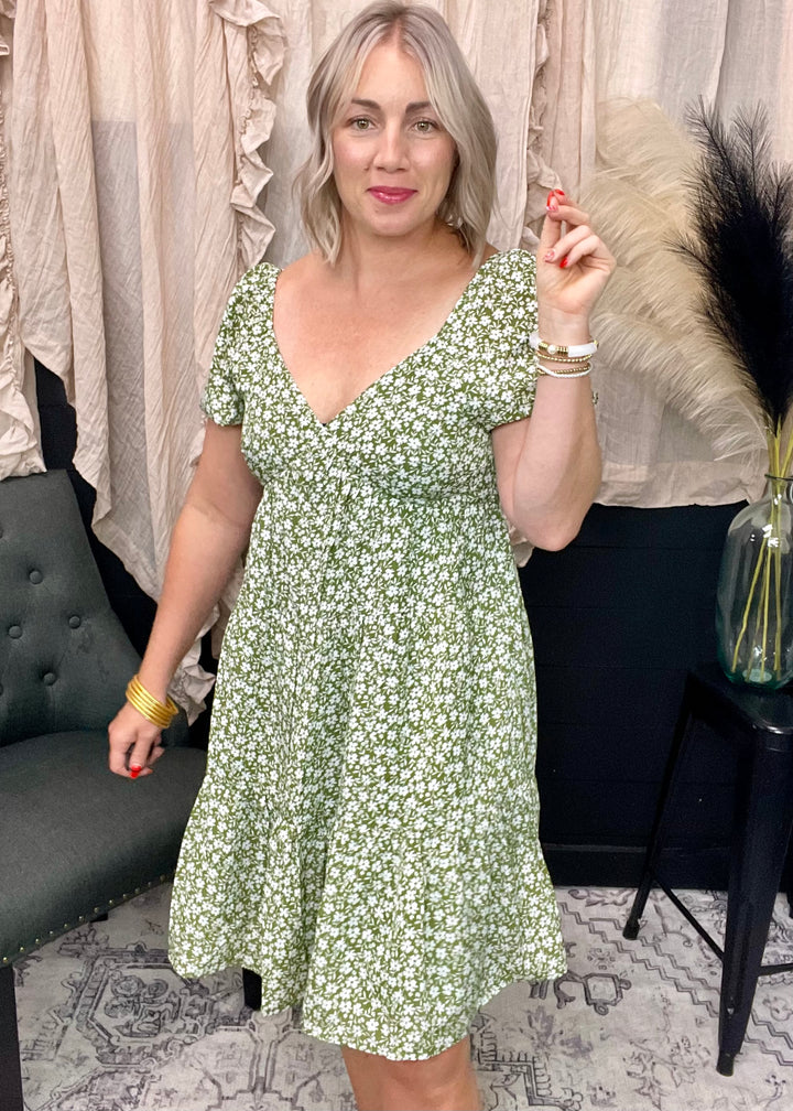 Floral Printed Tiered Mini Dress W/Side Pocket