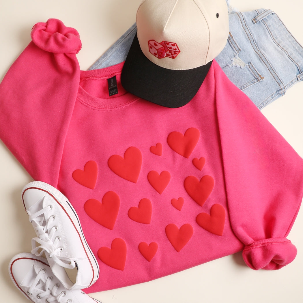 Red Puffy Heart Pattern Sweatshirt - Ships Jan 16th
