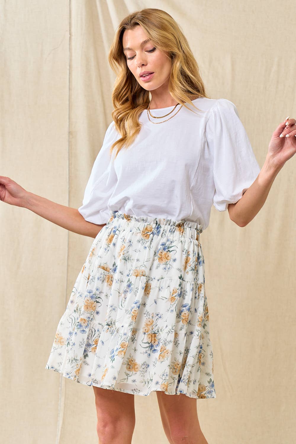CHIFFON FLORAL TIERED SKIRT