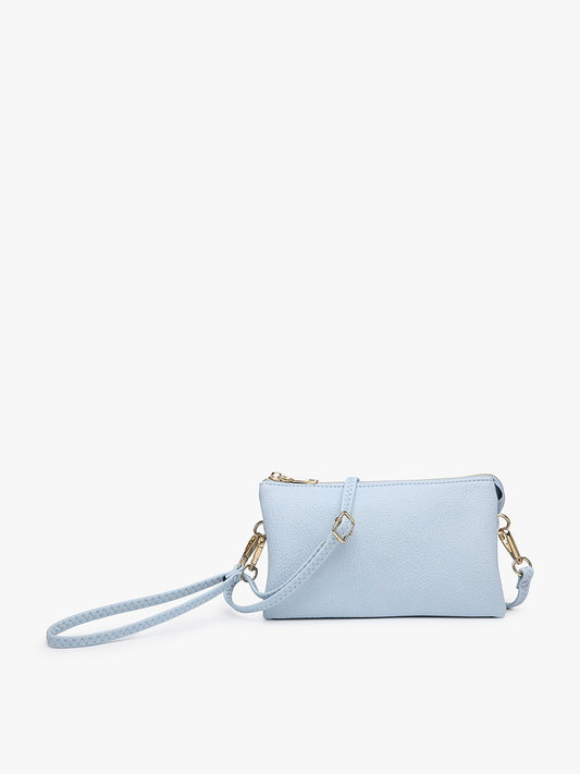 M013 Riley Monogrammable 3 Compartment Crossbody/Wristlet: Baby Blue