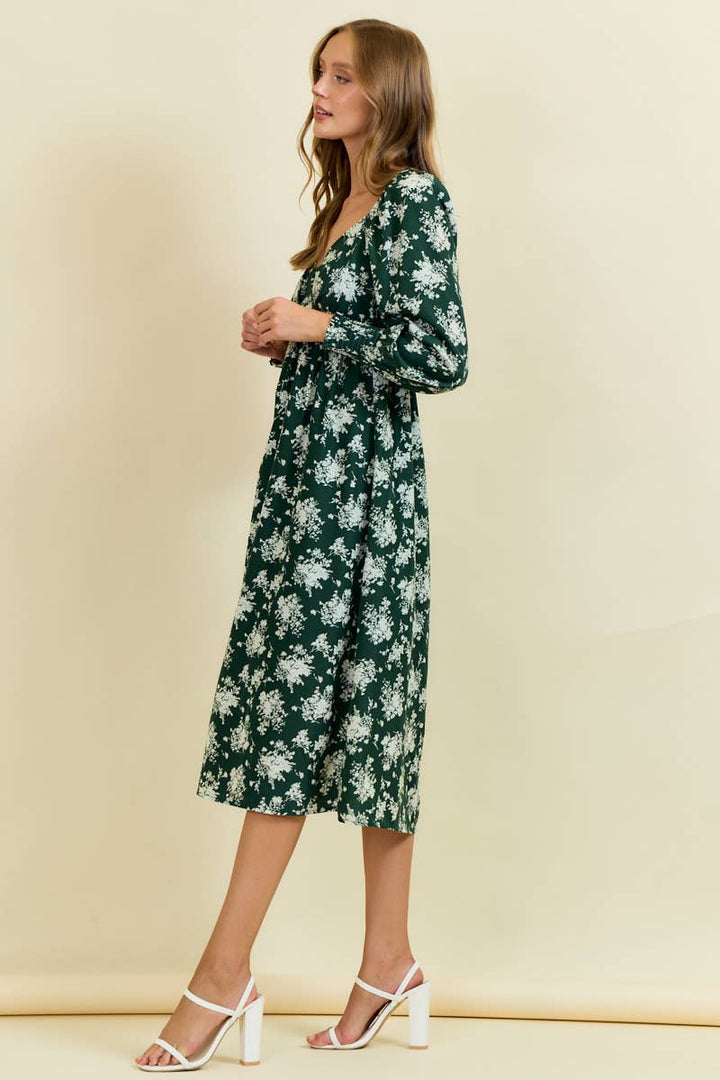 Dark Green Meadow Muse Midi Dress