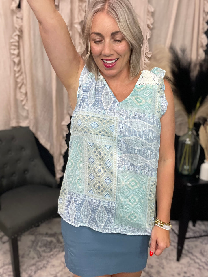 Lace V-neck Top With Back Button Detail