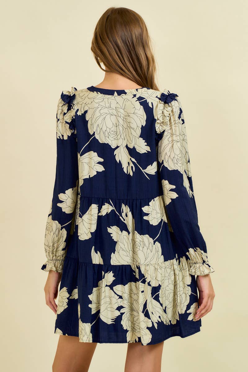 Midnight Bloom Tiered Mini Dress