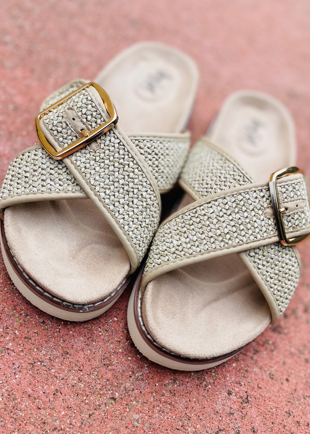 "Booked" Woven Cross Strap Design Slide Sandal