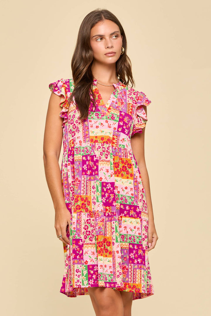 Sunlit Garden Flutter Sleeve Dress