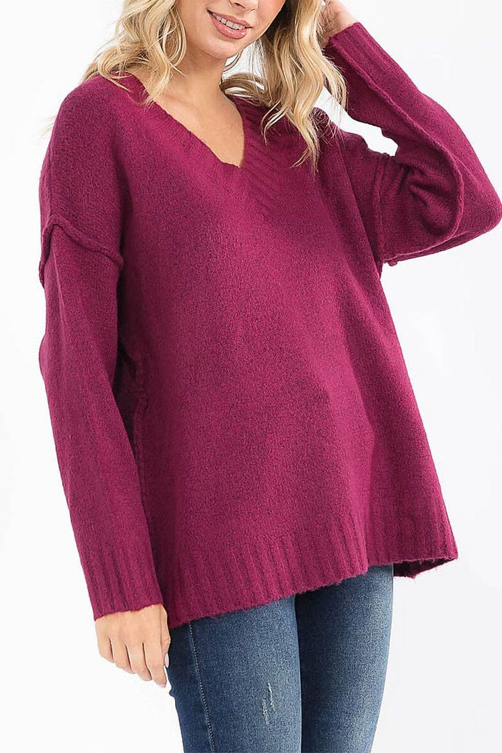 Berry Bliss V Neck Sweater
