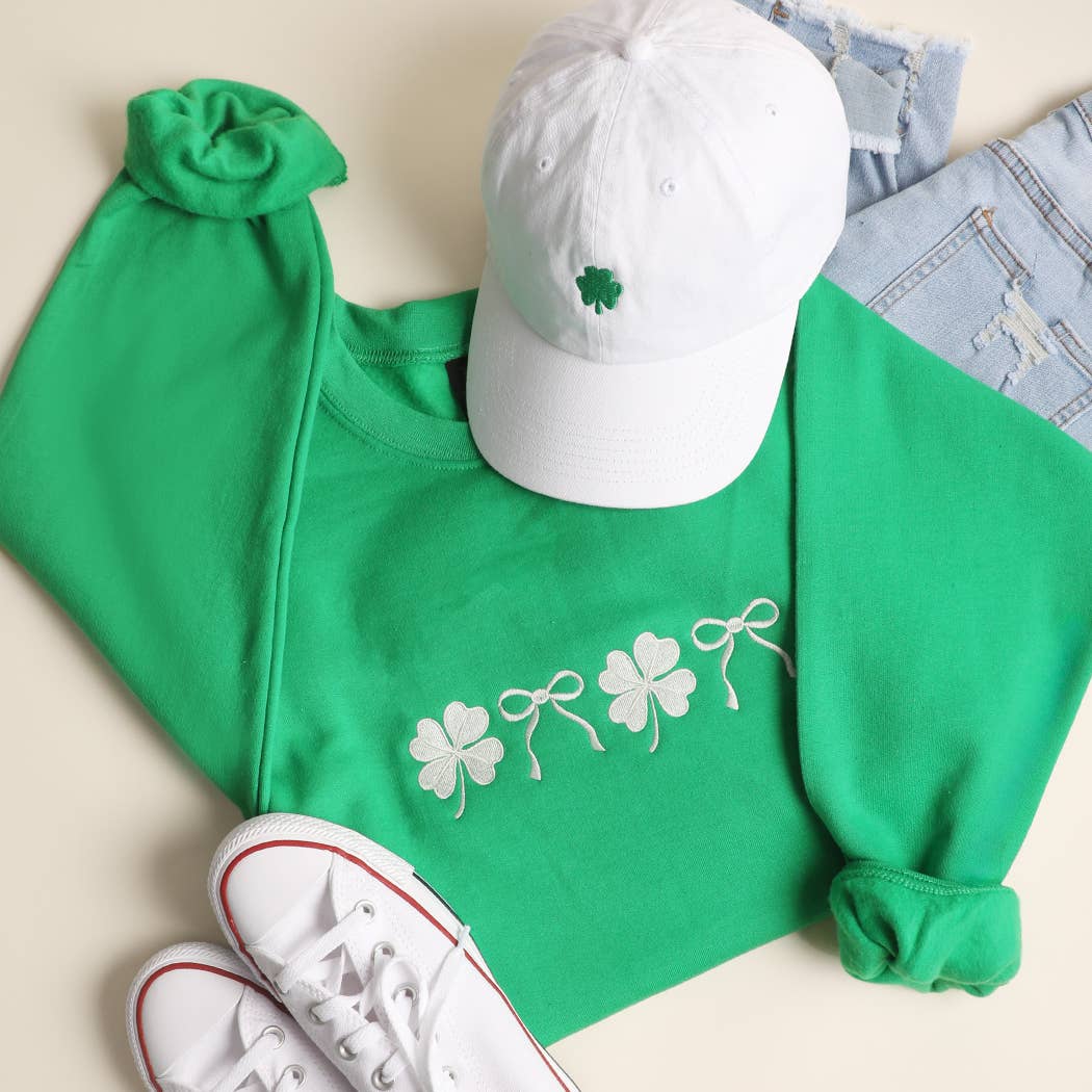 Bow & Shamrock Embroidered Sweatshirt - Ships Feb 6th